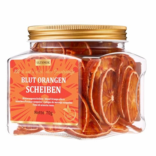 Fette di arancia rossa essiccata selezionate da 140 g, grado culinario e guarnitura, arancia rossa disidratata per decorazione, 100% naturale, senza zuccheri aggiunti.