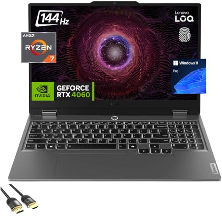 Lenovo LOQ Gaming Laptop, Pantalla FHD 144Hz de 15.6, AMD Ryzen 7-7435HS, GeForce RTX 4060 8GB, 32GB DDR5, 1TB PCIe 4.0, Keypad, WiFi 6, USB-C, RJ45, Teclado Retroiluminado de US, PDG HDMI Cable