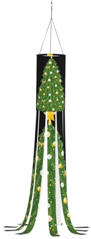 WCXTHGFA Windsack mit weihnachtlichem Baumdruck, vielseitig, charmante Outdoor-Dekoration für Herbst, Erntedankfest, Winter