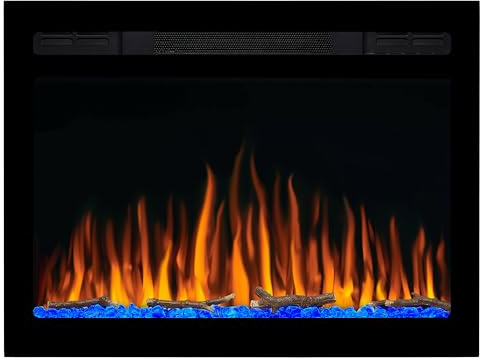 ArtiFlame Elektrokamin AF27WR Multicolor, Elektrischer Einbaukamin mit Heizung 900/1800 W, realistischer 3D-Flammeneffekt, LED-Beleuchtung, Fernbedienung, Timer, Thermostat, Knistereffekt, Schwarz