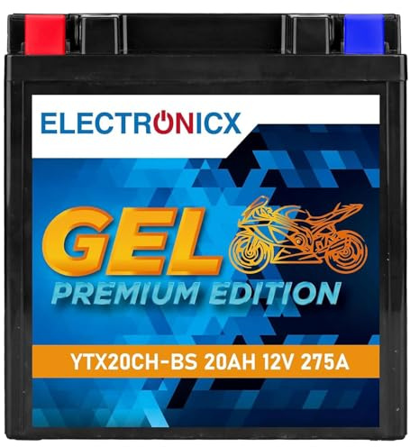 Electronicx batería de moto YTX20CH-BS-GEL 12V 20Ah 275A – sellada, libre de mantenimiento, resistente a vibraciones, compacta, segura, duradera y lista para usar – ideal para moto, quad, ATV, jet ski