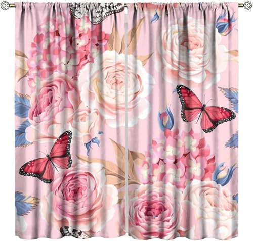 3D Schattierung Vorhänge - 150X166 cm (B + H) Blumentier Schmetterling Gardinenschal Vorhang Für Wohnzimmer Schlafzimmer Schlaufenschal Isolierung Lärmminderung Mädchen Raumdekoration - Vor-404096170