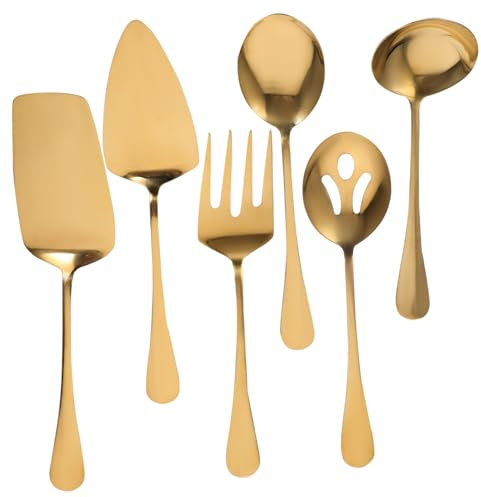 OFFSCH Juego De Utensilios Para Servir Acero Inoxidable Dorado, Conjunto Multifunción Cuchara, Tenedor y Cuchillo, Reutilizable Para Hogar y Eventos, Set De Cubiertos Resistentes y Elegantes