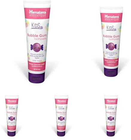 Himalaya Botanique Kids Toothpaste | Bubble Gum Flavor | Reduces Plaque and Makes Teeth Stronger | Increases Teeth-Gum Grip | Fluoride free, vegan & gluten free- 80g (Packung mit 5)