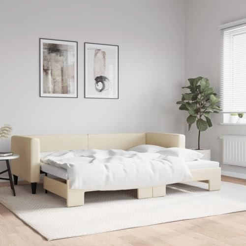LAPOOH Tagesbett Ausziehbar Creme 80x200 cm Stoff, Schlafsofa, Daybed, Bettsofa, Sofa Bed, Sofabett, Schlafcouch, Jugendbett, Bettgestell, Bettcouch - 3196577