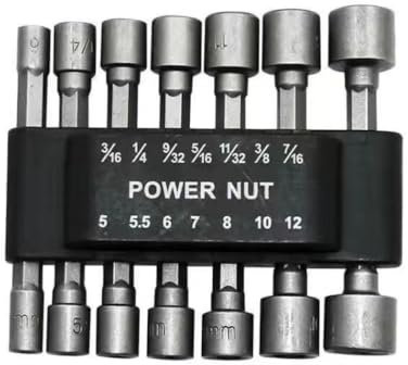 14PCS Power Nuts Driver Drill Bit Tools Set Metric Socket Wrench Screw 1/4'' Driver Hex Metric & SAE Socket Wrench