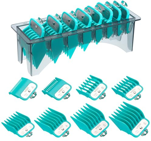 VGR 891 Professionelles Haarschneidemaschinen Aufsatzkamm-Set | 8 Stück Haarschneideführungen mit Limit-Kammhalter für Die Meisten Haarschneidemaschinen, mit Metallclip