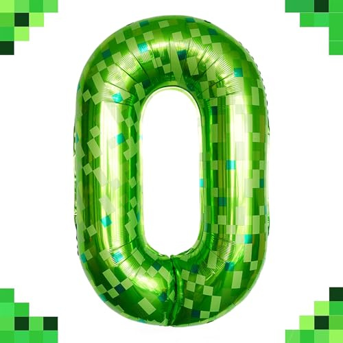 Tourima Riesige Grüne Pixel Miner Thema Folienballon 0, Mining Große Zahlen Luftballon 0, 100 CM 40 Zoll XXL Luftballon 0, Luftballon Zahlen 0, Zahlenluftballons 0, Folienballon Buchstaben 0