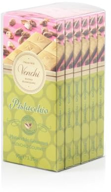 Venchi - Kit de 6 Tabletas Pistacho Gourmet, con Chocolate Blanco y Pistacho Entero, 570 g, Sin Gluten, Sin Colorantes y Sin Conservantes