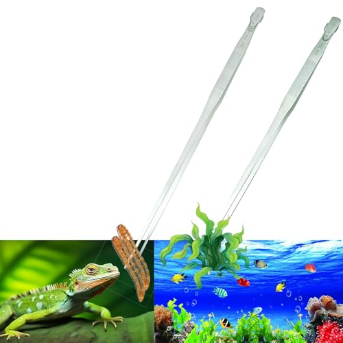 Gostur 2pcs 18.9 inch Aquarium Tweezers with Hanger, 2025 New Extra Long Feeding Tongs, Stainless Steel Large Aquascape Tools for Fish Tank, Terrarium,Aquascaping, Reptile Snake (Curved & Straight)