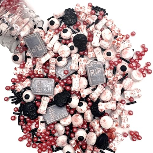 Essbare Halloween Süßigkeits Streusel,100g Zucker Augen | Grabstein Cupcake Topper,Halloween Tortenaufleger,Zuckeraugen Deko für Cookies Muffins Törtchen Cupcakes