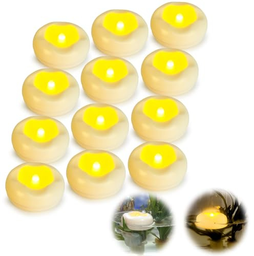 LOMUG 12 velas flotantes blancas flotantes, velas de té eléctricas LED impermeables a pilas, velas de agua para jarrones, piscinas, bañeras, estanques, fiestas, bodas, fuentes