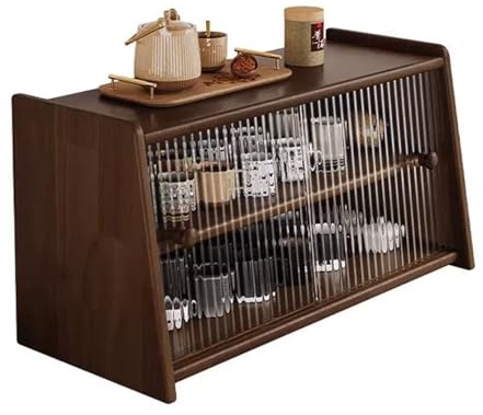LLXYYD Küchen-Tischaufbewahrung mit Schiebetür, 2-stöckige Thekenvitrine, Bambus-Küchenschrank, für Büro, Wohnkultur, Küche(Style B,60x29x34cm)