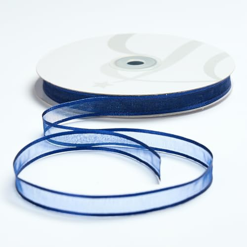 BARATTI Nastro in Organza con Bordo in Raso 20mm X 50 metri, per Artigianato, Natale, Decorazioni, Adatto Per confezionare Regali, Feste di Compleanno, Matrimoni, Bomboniere (Blu)