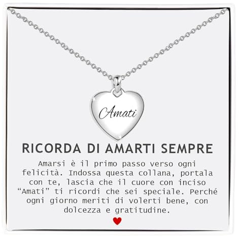 Collana Donna Amati Idee Regalo per Lei Regali Figlia Amica Mamma Moglie fidanzata Natale Compleanno Acciaio inox rifinito in oro bianco - Cofanetto con dedica incluso (Ricorda di amarti sempre)