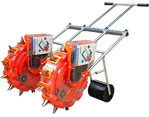 Portable Manual Seeder, Double Row Hand-Push Garden Seeder, Multi-Function Seed Dispenser for Corn, Soybean, Cotton, Peanut - 9 Interchangeable Mouths for Precision Planting
