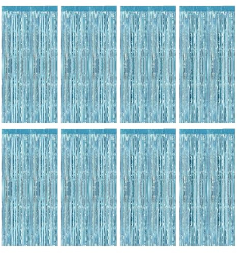 8 Stück Lametta Vorhang Blau 1x2M Metallische Glitzervorhang Geburtstag | Glitter Tinsel Curtains Hintergrund Fringe Folien Vorhänge für Geburtstage Hochzeit Bühnendekor Weihnachten Party