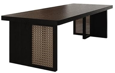 Büro-Besprechungstisch Teetisch aus massivem Rattan, großer schwarzer Bretttisch, geeignet for Wohnzimmer, Restaurants und Cafés Esstisch(160cm)