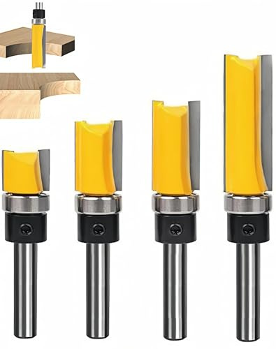 XWHLXY Pattern Flush Trim Router Bits,1/4 Shank,4Pcs | Top Bearing Flush Trim Bits Set, Cutting Length 1/2-1-1/2, Woodworking Template Guide Milling Cutter