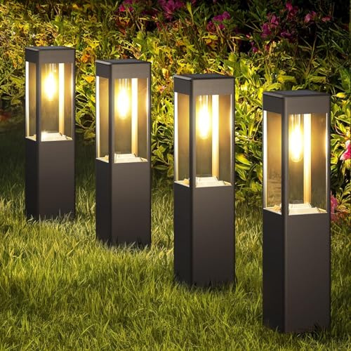Joomer Luces Solares Exterior Jardin 4 Paquete LED Cuadradas Luces Exterior Solares,Blanca Cálida Luz Solar Exterior Jardin Camino Interruptor Automático Para Patio Césped Terraza Entrada