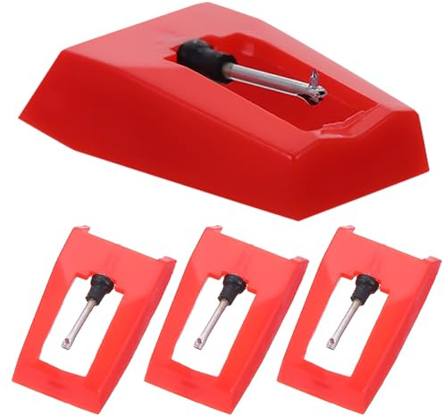 Veemoon 4 Aiguilles de Stylet pour Platine Vinyle Rouge, Accessoires de Remplacement pour Tourne-disque Phonographe, Compatibles Plupart des Gramophones, Stylets en Aluminium et Plastique