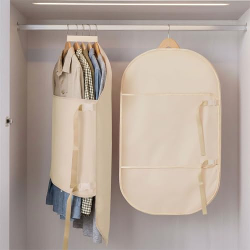 PAVSTINE Hanging Wardrobe Organiser with Compression, 2 Pieces, Beige