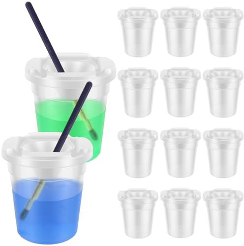 12Pack No Spill Paint Cup for Kids, Small Plastic Paint Pots with Lid, Spill Proof Water Cup for Painting, School Classroom Art Crafts Supplies, for Beginner or Experienced Painters(White)