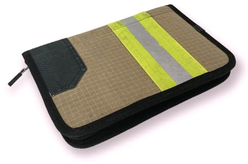 Roter Hahn 112 | A5 Notizmappe – Feuerwehr Schreibmappe/Organizer mit Reißverschluss, Stifthalter & A5 Block, handgefertigtes Unikat (PBI Gold)