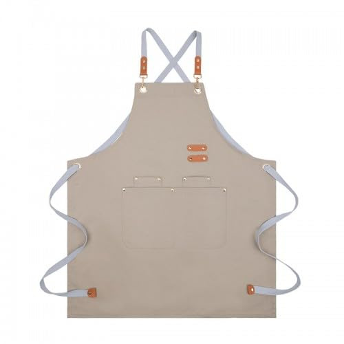 Futuhada Delantal de Cocina Impermeable para Hombre y Mujer - Mandil de Lona con Espalda Cruzada Ajustable y Bolsillos para Chef, Barbacoa, Trabajo (Beige)