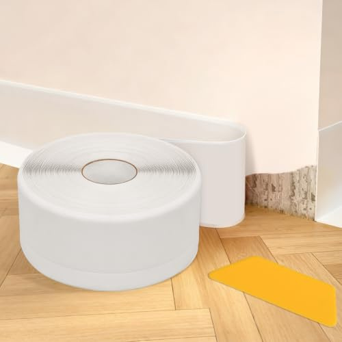 Rodapié Autoadhesivo 50 mm x 20 mm x 15 m,Rodapié PVC Adhesivo,Zocalos Autoadhesivos Pared para Cocina,Dormitorio,Sala de Estar y Baño(Blanco)