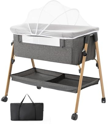 Lnhcrbs Cuna 2 En 1 Cuna Bebe, Cuna Colecho O Cuna De Viaje-Capazo Portátil con Colchón, Mosquitera, Bolsa, Ruedas con Freno Y Correas-para 0-6 Meses/hasta 9 Kg-Gris Oscuro
