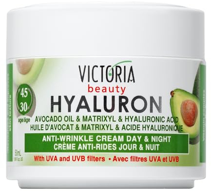 Victoria Beauty Hyaluron Creme mit Peptiden gegen Falten, Straffende Gesichtscreme ab 30 mit Avocadoöl, Matrixyl und Hyaluronsäure für Frauen und Männer, 50ml