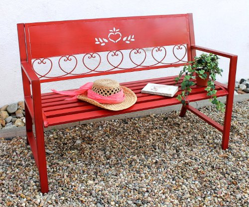 DanDiBo Banc Passion Banc de Jardin Rouge 18140 Banquette 120cm Métal Fer Banc à Fleurs Jardin