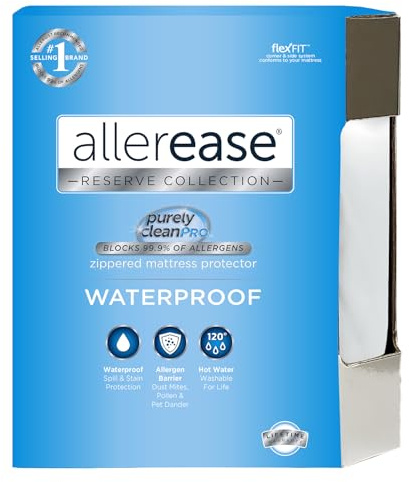 AllerEase Waterproof Mattress Protector Stain Protection Queen Size Allergen Barrier Hot Water Washable Machine Washable Durable Zippered Knit Mattress Cover Stretch Corners (White)