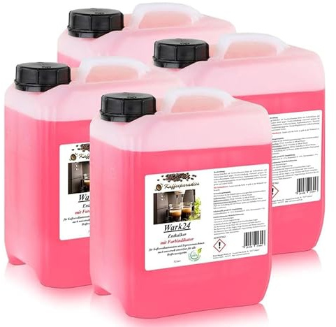 Wark24 Flüssigentkalker 4x 5 L mit Farbindikator, Universal-Entkalker & schonender Kalklöser für Kaffeemaschinen, Wasserkocher & Haushaltsgeräte, biologisch abbaubar