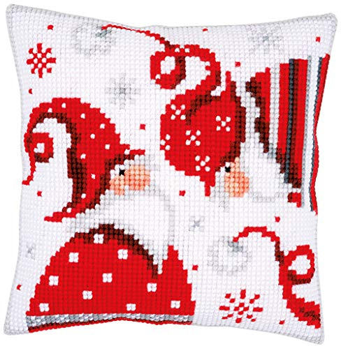 Vervaco Kreuzstich Stickpackungen Kissen Stickerei Set Anfänger Vorgedruckt Wichtel DIY Set Kreativ Set Für Erwachsene Dekoratives Kissen ca. 40 x 40 cm Bastelset Handwerker Haus Dekoration
