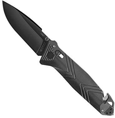 TB Outdoor - Couteau CAC® - Couteau Armée Française - Survie et Outdoor - Lame Lisse Anti-Corrosion - Manche PA6 FV Noir - Lame Utile 85 mm