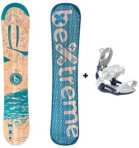 BEXTREME Tabla Snowboard All Mountain Waves con Fijaciones SP Private. Snow Wide polivalente Freestyle y Freeride de Bambu, Haya y álamo para Hombre y Mujer (Fijaciones SP 45-47 EU, 160cm)