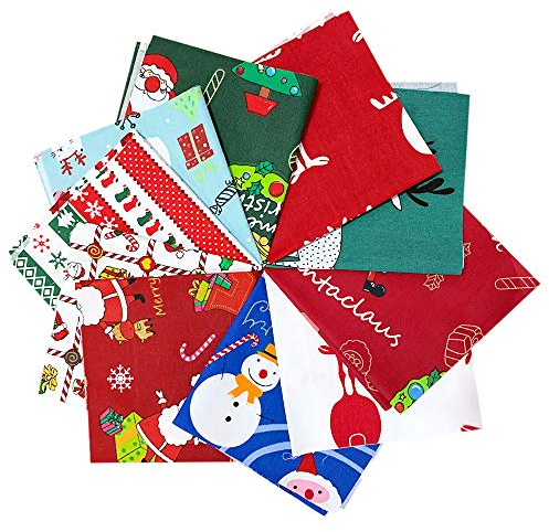 10 Pack Baumwollstoff Weihnachten Stoffpakete Patchwork Stoffe Baumwolle,Stoffe zum Nähen, Patchwork Stoffpaket zum Quilten DIY Basteln Handwerken (25 x 25 cm)