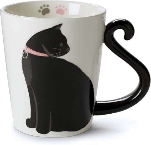 VOTUM Black Cat Coffee Mug, Novelty, 12 oz White Ceramic Tea Cup