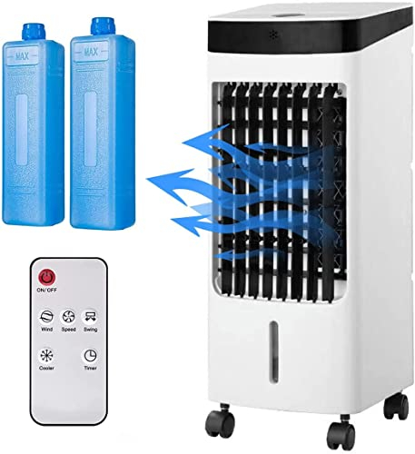 Almineez Portable Powerful Evaporative Air Cooler AC Fan With Remote - 4L Tank & 2 Ice Boxes 7.5H Timer - 3 Speed Settings - 120° Oscillating Swing Function Cooling Tower Home Office 80W