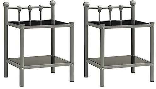 vidaXL 2X Nachttisch Nachtschrank Nachtkommode Nachtkonsole Schlafzimmer Kommode Schrank Telefontisch Pflanzentisch Grau Schwarz Metall Glas