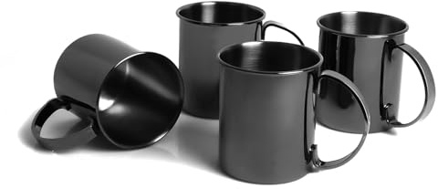 ECHTWERK Ensemble de 4 gobelets en cuivre, verres incassables en acier inoxydable, set de cocktail, pour le gin, la bière et les boissons froides, Black-Edition, 1000 ml