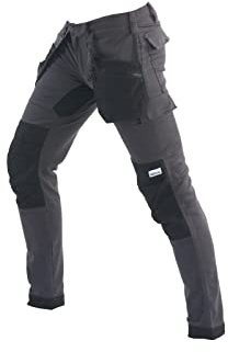 Bitco - Sauer - Pantalones de Trabajo Negros elásticos para Hombre, con Bolsillos Acolchados Impermeables y oleófobos Reforzados con Cordura®