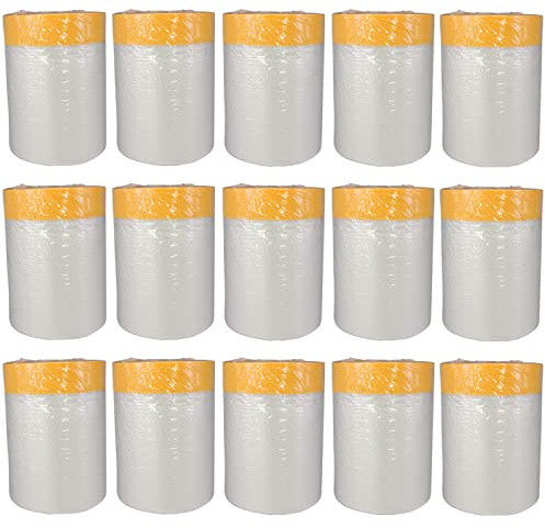 Saekulum Abdeckfolie mit Klebeband 15 Stk. (550 mm x 33 m) Abdeckfolie mit Klebeband Selbstklebend Malerfolie Malerband Abdeck-Folie UV-Schutz Malerabdeckfolien Für Malerarbeiten