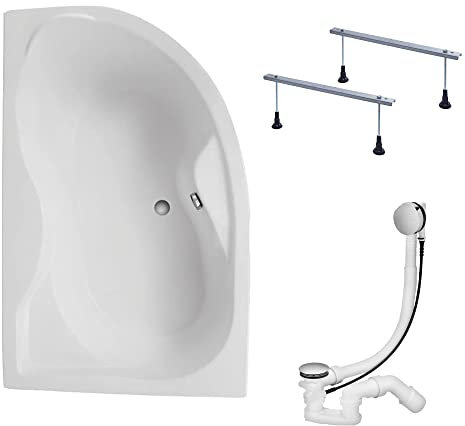 KOLMAN Badewanne DORA Eckbadewanne 170x110 Links ohne Verkleidung, Ablaufgarnitur und Füßen Komplettset 3in1 Premium Original Acryl Wanne Siphon