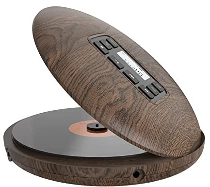 YHUEGH Lettore CD Portatile Bluetooth, Lettore CD Ricaricabile per Auto con Grana di Noce, Compatibile con CD-R, CD-RW, MP3, CD, 5 modalità Audio, Funzione Anti-Shock ASP, Adatto per L'apprendimento