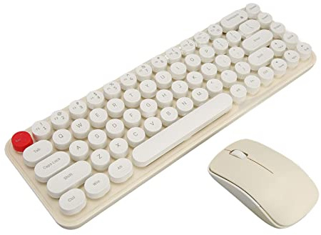 Topiky Kabellose Tastatur- und Maus-Kombination, Kabelloser 2,4-G-USB-Empfänger, Retro-Tastatur und Leise Maus für -Computer, PC, Notebook (Beige)