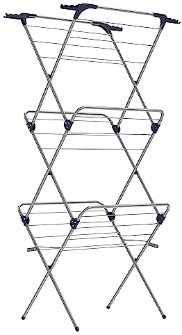 ‎SONGMICS Wäscheständer, Standtrockner klappbar, kompakt, platzsparend, Stahlrahmen, 42 x 62,5 x 150 cm, 15 m Platz für Wäschetrocknen, für Innen- und Außenbereich, grau LLR715G01