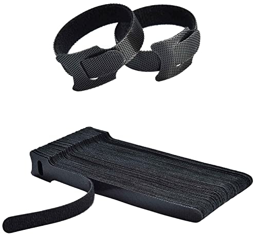 Klettband Kabelbinder Klett Schwarz 50 Stück, zone Kabel Klettband Wiederverschließbar 150 x 12 mm Klett Kabelbinder Klettverschluss für Home Office Büro und Gartena-A